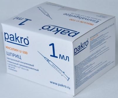 1 мл трехкомпонентный шприц Pakro инсулиновый U100 , с иглой 0,3х13, 100 шт купить оптом в Хабаровске