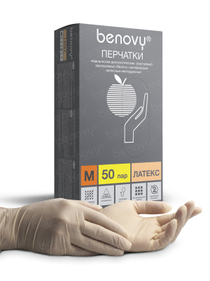 BENOVY / Перчатки латексные, неопудренные, натуральные, 50 пар в упак. S купить оптом в Хабаровске